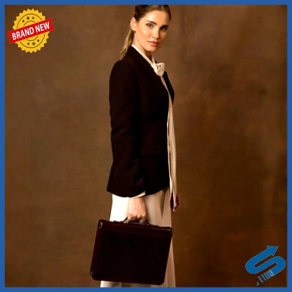 Leather Portfolio Briefcase Tablet Size Document Bag Professional Carry Handle